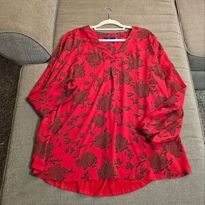 Apt. 9 Red Black Floral Office Career Casual Boho Top Blouse Size 2X